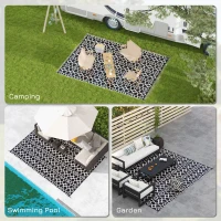 Outsunny Reversible Outdoor Rug Carpet RV Camping Rugs with Carry Bag, 9' x 12', Black & White Clover(m-5)