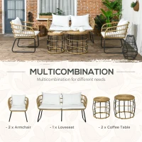 Outsunny 5 Piece PE Rattan Outdoor Furniture Set with Cushioned Chairs, Loveseat Sofa & Stackable Coffee Tables, Cream White(m-6)