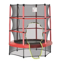 Outsunny 55" Kids Trampoline with Enclosure Net for Indoor/Outdoor, Trampoline for Boys and Girls Age 3-6 Years, Red(m-2)