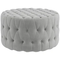 HOMCOM Round Ottoman Coffee Table with Velvet-feel Upholstery, Button Tufted Design and Padded Seat, Gray(m-11)