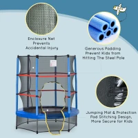Outsunny 55" Kids Trampoline with Enclosure Net for Indoor/Outdoor, Trampoline for Boys and Girls Age 3-6 Years, Blue(m-6)