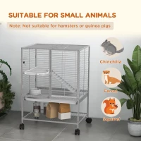 PawHut Rolling Small Animal Cage 34"H Chinchilla Cage for Ferrets, Squirrels w/ Removable Tray, Storage Shelf, Light Grey(m-4)