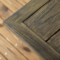 Outsunny Steel Frame 59 Inch Outdoor Dining Table for Six with Parasol Hole, Wood Grain Tabletop, for Backyard, Garden, Brown(m-10)