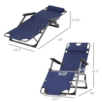 Outsunny Folding Chaise Lounge Chair for Outside, 2-in-1 Tanning Chair with Pillow & Pocket, Adjustable Pool Chair for Beach, Patio, Lawn, Deck, Navy(m-3)