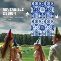 Outsunny Outdoor Rug for Patio, 9' x 12' Waterproof Large Mat, Reversible Plastic Straw Rug for Decor, Portable Outside RV Camping Area Carpet Mat for Backyard Porch Deck Picnic, Blue & White Floral(m-7)