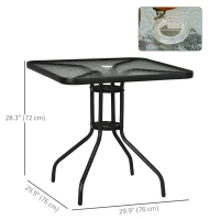 Outsunny Square Patio Dining Table with Umbrella Hole Tempered Glass Top Outdoor Dining Table for Garden Balcony Black(m-3)