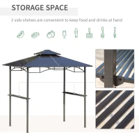 Outsunny 8' x 5' Hardtop Grill Gazebo, Aluminium BBQ Canopy Gazebo, Outdoor Canopy with Side Shelves & Double Roof(m-5)