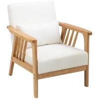 HOMCOM Armchair Upholstered Lounge Chair with Rubber Wood Frame Throw Pillows and Comfortable Cushion, White(m-11)