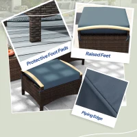 Outsunny 2 Pieces Wicker Outdoor Ottoman with Removable Cushion, Rattan Outdoor Footstool, Footrest and Side Table, Blue(m-5)