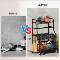 Soozier Garage Sports Equipment Organizer, Rolling Home Gym Storage Rack with Wheels, Dumbbell Rack and Ball Storage Holder(m-7)