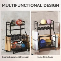 Soozier Garage Sports Equipment Organizer, Rolling Home Gym Storage Rack with Wheels, Dumbbell Rack and Ball Storage Holder(m-4)