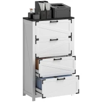 HOMCOM 4 Drawer Filing Cabinet, Farmhouse Office Storage Cabinet with Adjustable Hanging Bars for Letter, A4, Legal Size, White(m-11)