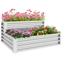 Outsunny 2 Tier Galvanized Raised Garden Bed, Steel Planter Box for Vegetables, Flowers, Herbs, 47" x 40" x 23", Silver(m-11)