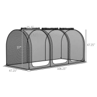Outsunny 9' x 4' Crop Cage, Plant Protection Tent with Three Zippered Doors, Storage Bag and 4 Ground Stakes, for Garden, Yard, Lawn, Black(m-3)
