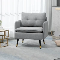 HOMCOM Accent Chair, Upholstered Armchair with Tufted Back Cushion and Steel Legs for Living Room, Bedroom, Grey(m-8)