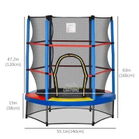 Outsunny 55" Kids Trampoline with Enclosure Net for Indoor/Outdoor, Trampoline for Boys and Girls Age 3-6 Years, Multi-Coloured(m-3)