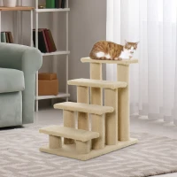 PawHut 23.5" 4 Tier Pet Stairs Dog Cat Step Scratch Post Furniture, Cream White(m-7)