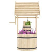 Outsunny Wood Wishing Well for Outside with Hanging Bucket, Wishing Well Planter with Drain Hole for Garden Patio, Natural(m-11)