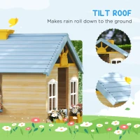 Outsunny Wooden Playhouse for Kids Outdoor Garden with Working Door, Windows, Bench, Service Station, Flowers Pot Holder, Blue(m-6)