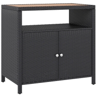 Outsunny Outdoor Storage Cabinet with Acacia Wood Top, Two Doors, Shelf, Wicker Bar Table for Pool Towel Storage, Black