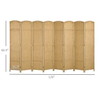 HOMCOM Folding Room Divider Screen 8 Panel 5.6 ' Tall Privacy Screen Freestanding Room Partition for Home Office, Nature Wood(m-3)