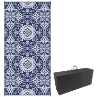 Outsunny Outdoor Rug for Patio, 9' x 18' Waterproof Large Mat, Reversible Plastic Straw Rug for Decor, Portable Outside RV Camping Area Carpet Mat for Backyard Porch Deck Picnic, Blue & White Floral