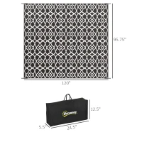 Outsunny Reversible Outdoor Rug Carpet RV Camping Rugs with Carry Bag, 8' x 10', Black & White Clover(m-3)