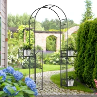Outsunny 7.1FT Metal Garden Arch with Gate and 4 Planter Boxes, Garden Arbor Trellis for Climbing Plants, Outdoor Wedding, Decoration, Bridal Party, Black(m-1)