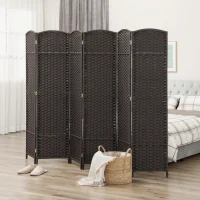 HOMCOM Folding Room Divider Screen 6 Panel 5.6 ' Tall Privacy Screen Freestanding Room Partition for Home Office, Brown(m-10)