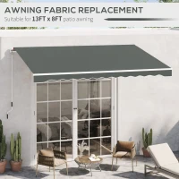 Outsunny 13' x 8' Retractable Awning Fabric Replacement Outdoor Sunshade Canopy Awning Cover, UV Protection, Grey(m-6)