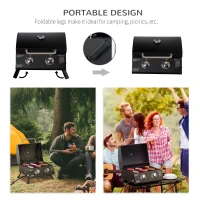 Outsunny 2 Burner Propane Gas Grill, Outdoor Portable Tabletop BBQ with Foldable Legs, 10000 Each Burner, Lid, for Camping, Picnic, Backyard, Black(m-5)