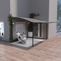 Outsunny 10x8ft Patio Metal Gazebo with Extendable Side Awning, Outdoor Shelter Shade Canopy Deck Awning, Brown(m-1)