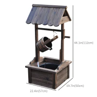Outsunny Wooden Well Wishing Fountain Outdoor with Electric Pump Water Bucket for Patio Garden Carbonized(m-3)
