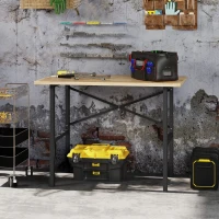 HOMCOM 46" Work bench Table Oak Wood Top, Heavy-Duty Steel Work Table High Stability Workstation, Natural Wood(m-1)