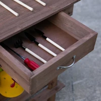 Outsunny 36" Wooden Potting Bench Work Table with 2 Removable Wheels, Garden Workstation with Removable Sink, Drawer & Large Storage Spaces, Brown(m-9)