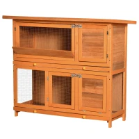 PawHut 2 Tier Elevated Wooden Rabbit Hutch Bunny House Small Animal Cage 47"L x 19"W x 39"H w/ Sliding-Out Tray(m-11)
