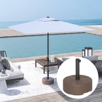 Outsunny Round Patio Umbrella Base Holder, Heavy Duty Outdoor Umbrella Stand Base, Filled Up to 44lbs with Stand or 40lbs with Water for Garden, Poolside, Brown(m-8)