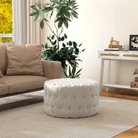 HOMCOM Round Ottoman Coffee Table with Velvet-feel Upholstery, Button Tufted Design and Padded Seat, Beige(m-10)