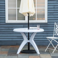 Outsunny Patio Dining Table with Umbrella Hole Round Outdoor Bistro Table for Garden Lawn Backyard, White(m-7)
