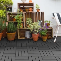 Outsunny 9 Pcs PP Interlocking Composite Deck Tile, 12" x 12" Outdoor Flooring Tiles for Indoor and Outdoor Use, Tools Free Assembly, Black(m-8)