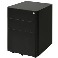 Vinsetto Metal Filing Cabinet 3 Drawer, Mobile Office Cabinet with Wheels for Legal, Letter, A4 File, Black(m-2)