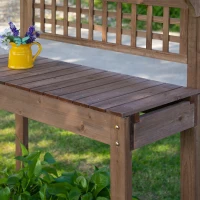 Outsunny Outdoor Potting Bench Table, Wooden Workstation with Sliding Tabletop, Storage Shelf and Dry Sink, for Greenhouse, Garden, Patio, Brown(m-8)