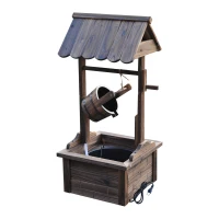 Outsunny Wooden Well Wishing Fountain Outdoor with Electric Pump Water Bucket for Patio Garden Carbonized(m-11)