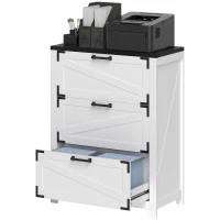 HOMCOM 3 Drawer Filing Cabinet, Farmhouse Office Storage Cabinet with Adjustable Hanging Bars for Letter, A4, Legal Size, White(m-2)