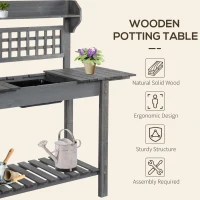 Outsunny Outdoor Potting Bench Table, Wooden Workstation with Sliding Tabletop, Storage Shelf and Dry Sink, for Greenhouse, Garden, Patio, Gray(m-4)