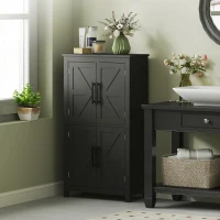 HOMCOM Farmhouse Bathroom Storage Cabinet, Bathroom Floor Cabinet with Barn Doors and Adjustable Shelf, Black(m-1)