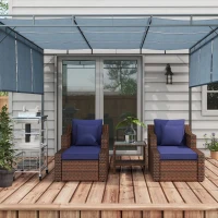 Outsunny 5pc Patio Furniture Set, All Weather PE Rattan Conversation Chair and Ottoman Set w/ Table, Cushion Pillows, Blue(m-10)