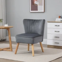 HOMCOM Velvet Armless Chair, Modern Accent Chair for Living Room with Wood Legs and Thick Padding, Grey(m-8)
