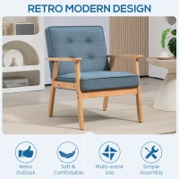 HOMCOM Modern Armchair Fabric, Accent Chair with Tufted Back, Wood Legs and Thick Padding for Living Room, Bedroom, Blue(m-4)