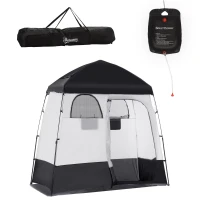 Outsunny Outdoor Portable Pop Up Shower Tent Changing Tent Privacy Enclosure with 2 Rooms, Shower Bag, Floor for Camping, Black(m-11)